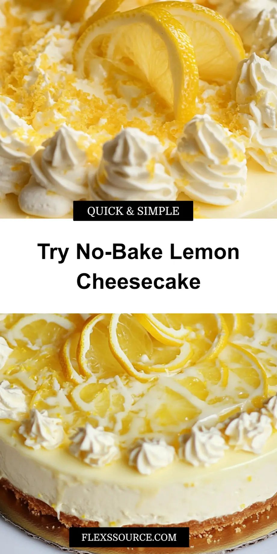 Close-up of a slice of No-Bake Lemon Cheesecake with a crumbly crust and creamy filling, perfect for pinning.