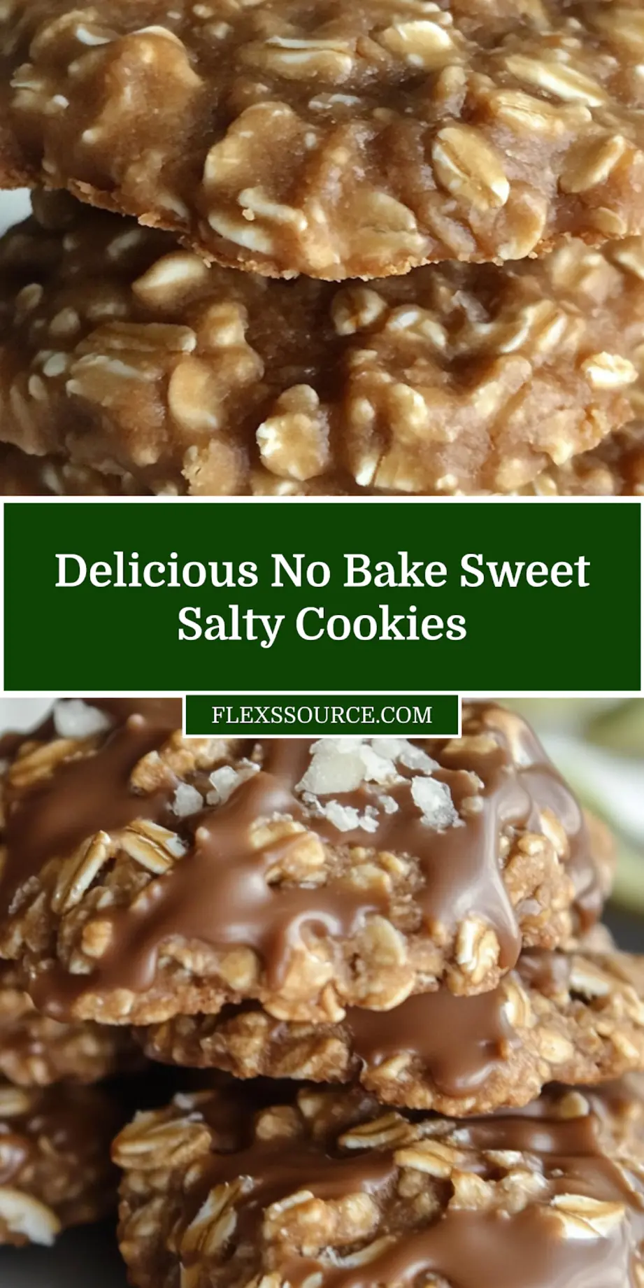 Simple No Bake Sweet Salty Oatmeal Cookies Recipe 4 Close-up of No Bake Sweet Salty Oatmeal Cookies showing texture and chocolate chips