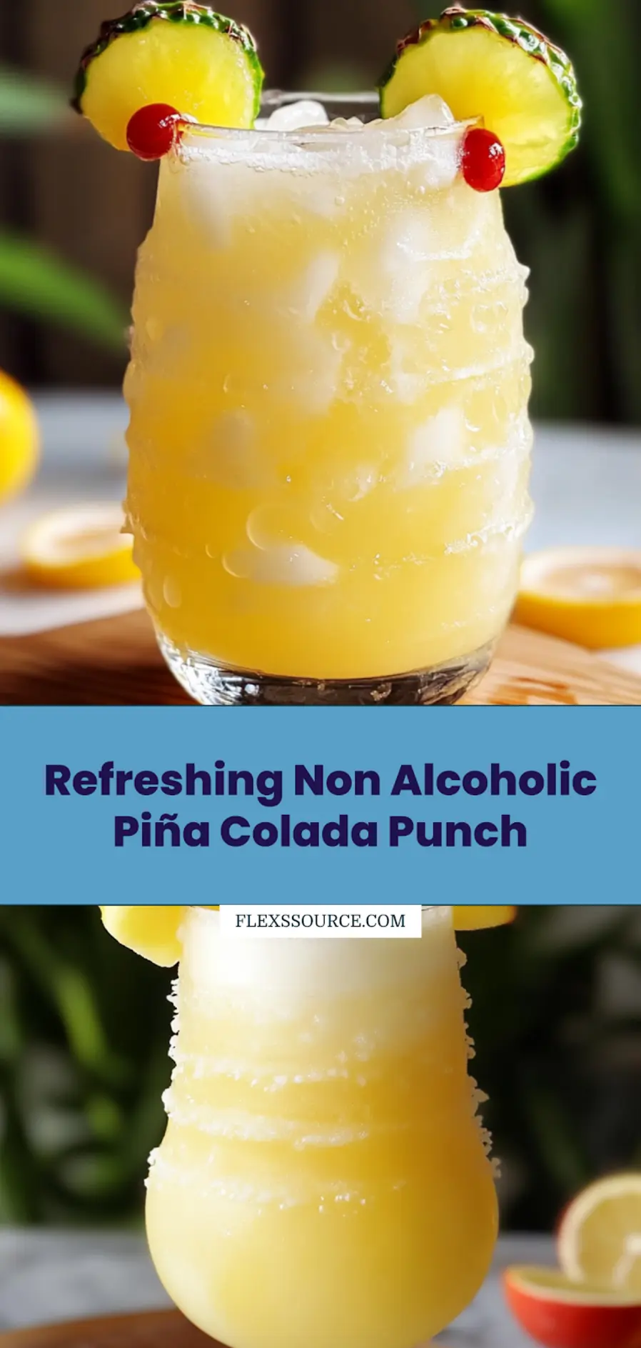 Non Alcoholic Pina Colada Punch served in a glass with garnish