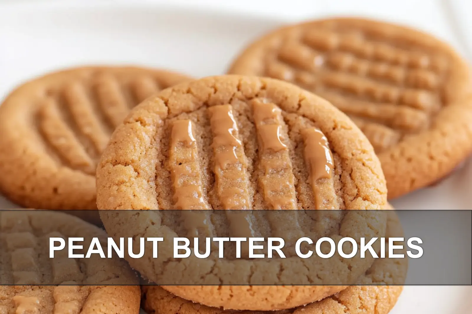 PEANUT BUTTER COOKIES centered hero view, clean and uncluttered