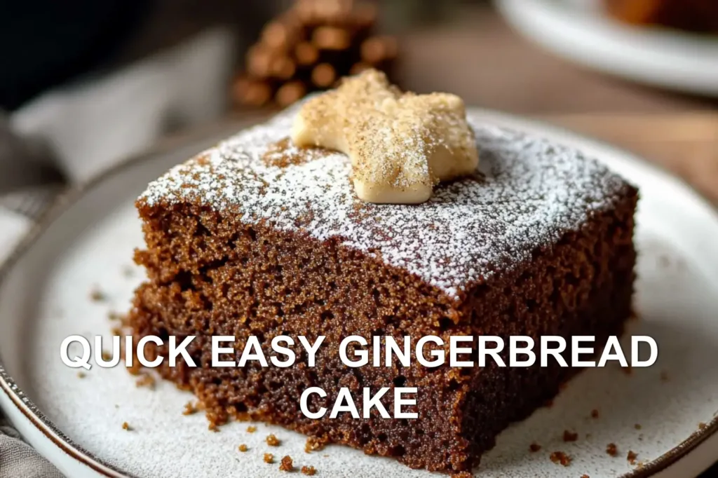 QUICK EASY GINGERBREAD CAKE centered hero view, clean and uncluttered