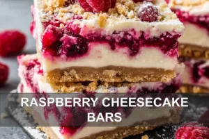 How to Make Irresistible Raspberry Cheesecake Bars RASPBERRY CHEESECAKE BARS centered hero view, clean and uncluttered