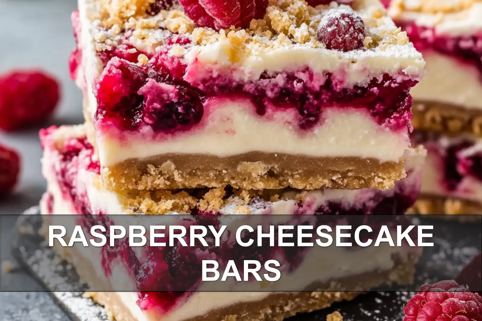 How to Make Irresistible Raspberry Cheesecake Bars 2 RASPBERRY CHEESECAKE BARS centered hero view, clean and uncluttered