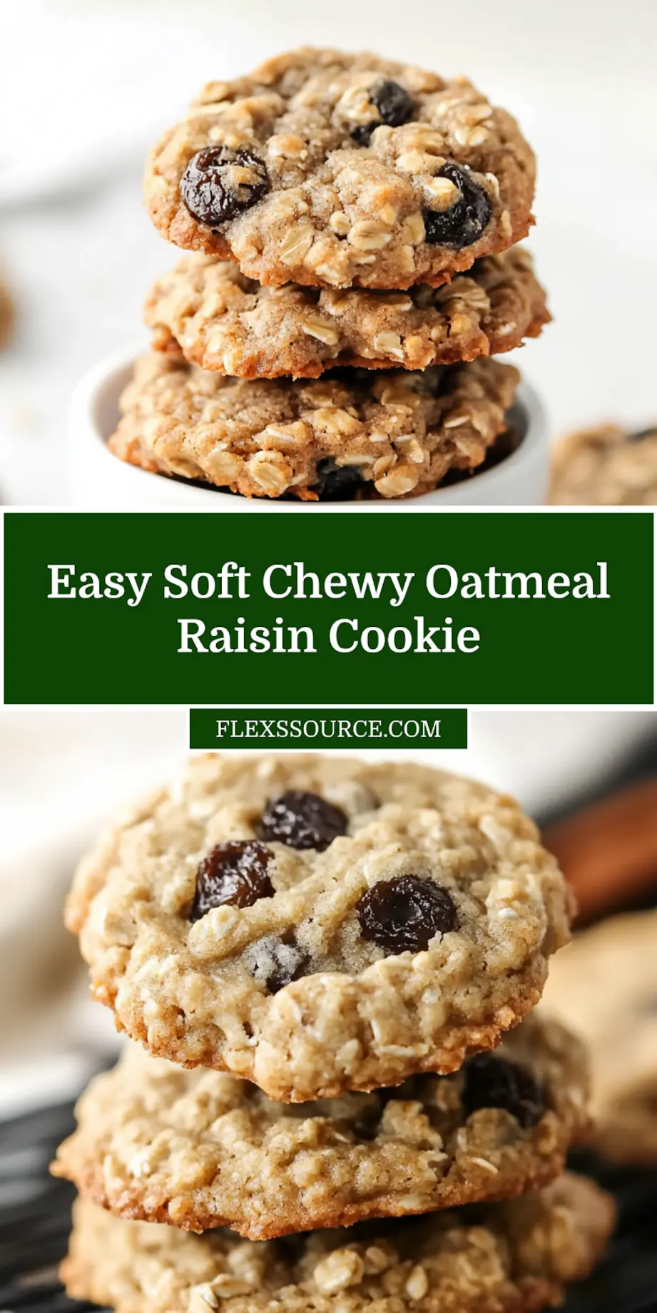 Freshly baked soft chewy oatmeal raisin cookies on a cooling rack