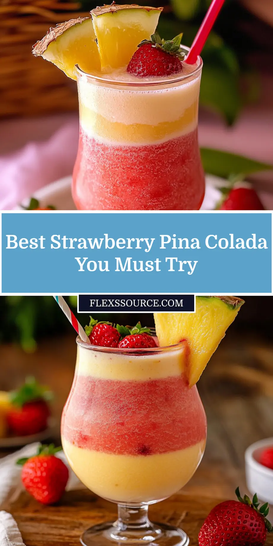 How to Make a Fresh Strawberry Pina Colada at Home 4 Strawberry Pina Colada centered hero view, clean and uncluttered, close-up