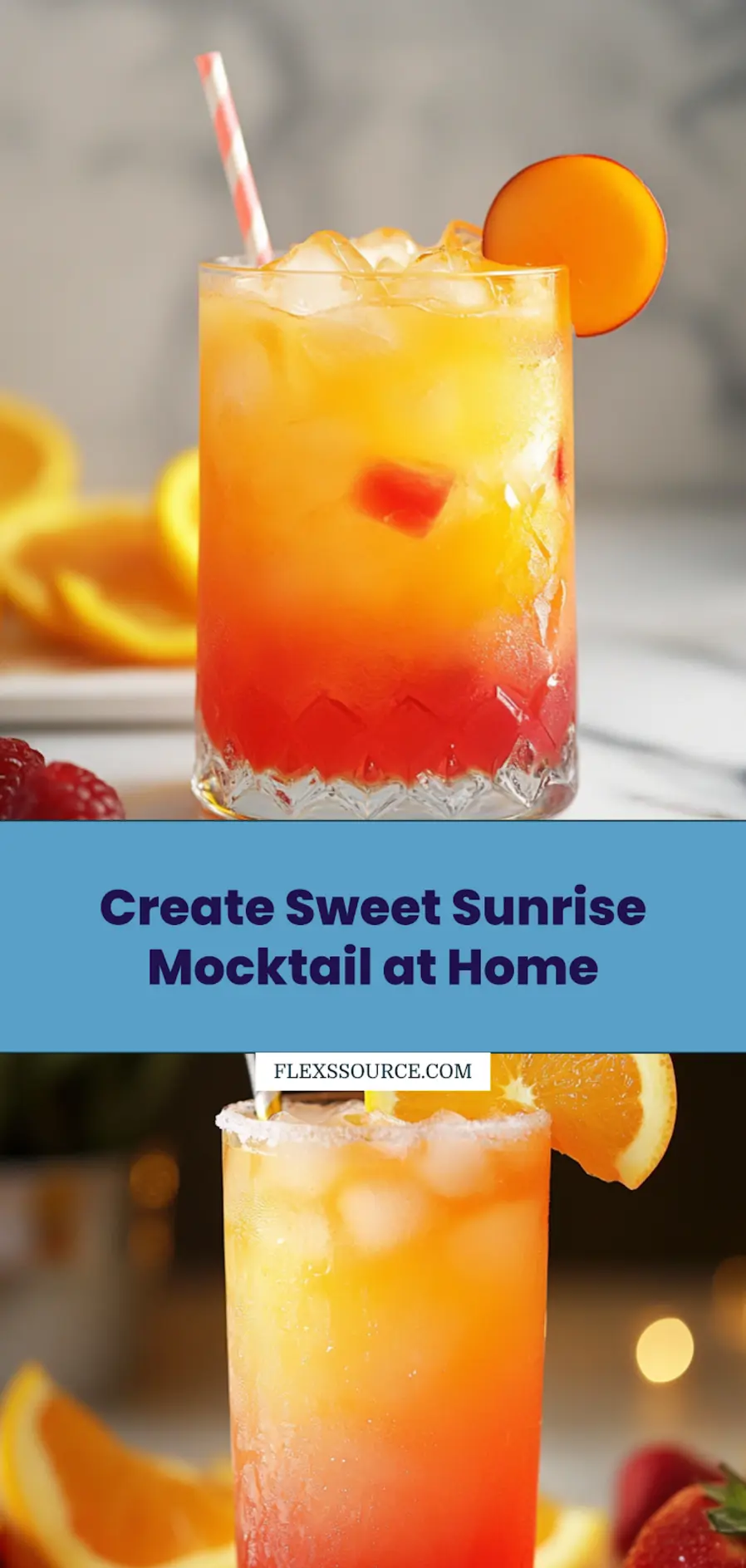 Sweet Sunrise Mocktail hero shot with clean and uncluttered background, alternate view