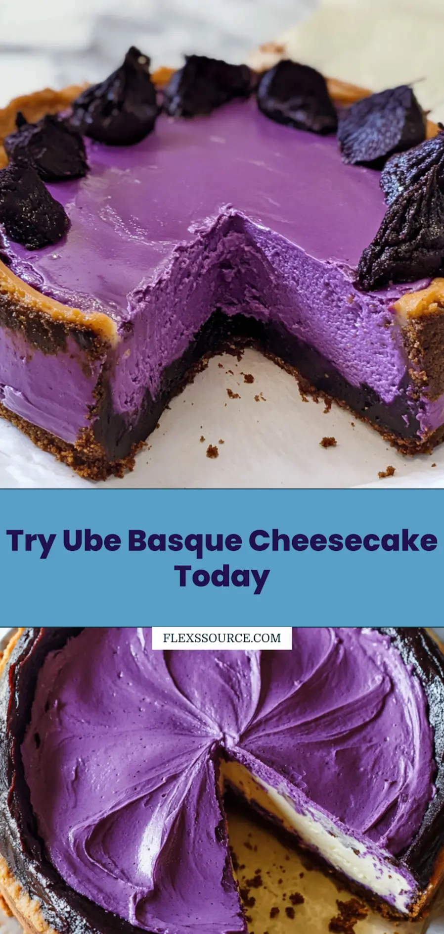 Ube Basque Cheesecake centered hero view, clean and uncluttered