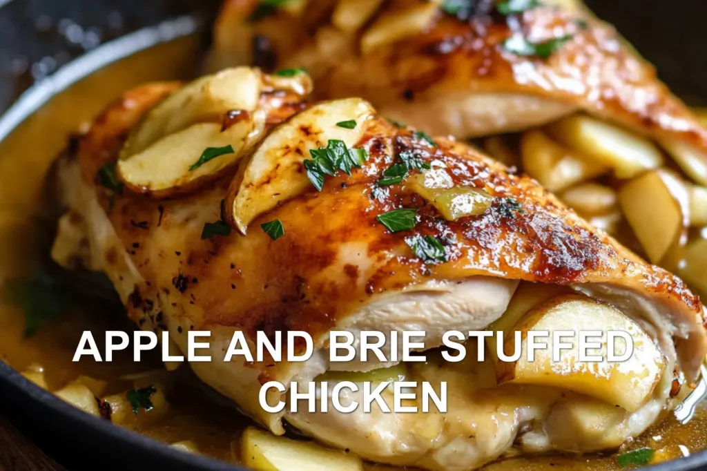 APPLE AND BRIE STUFFED CHICKEN centered hero view, clean and uncluttered
