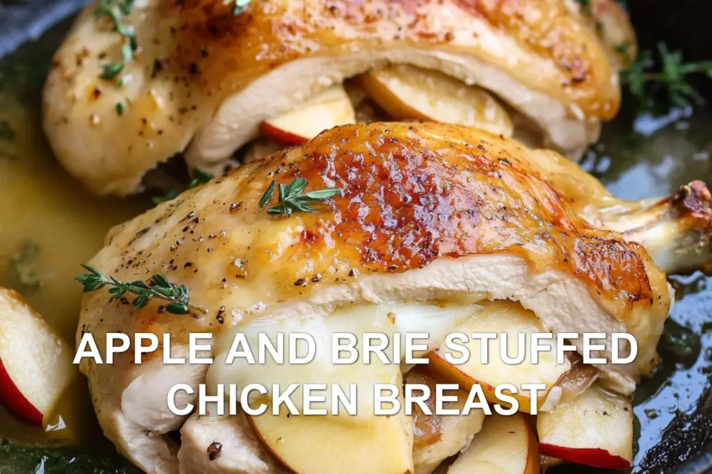 APPLE AND BRIE STUFFED CHICKEN BREAST centered hero view, clean and uncluttered