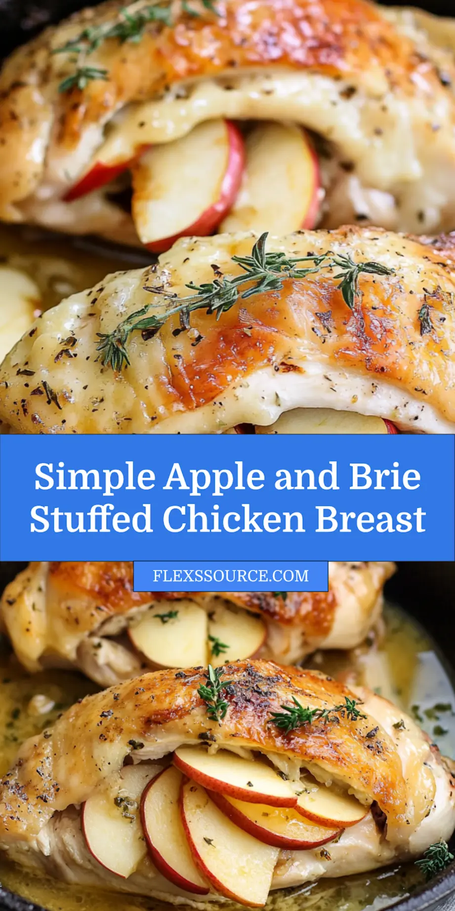 Apple and Brie Stuffed Chicken Breast centered hero view, clean and uncluttered pin