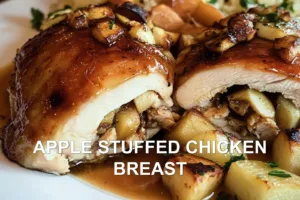APPLE STUFFED CHICKEN BREAST centered hero view, clean and uncluttered