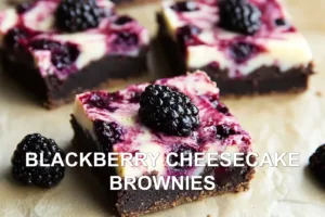 BLACKBERRY CHEESECAKE BROWNIES centered hero view, clean and uncluttered