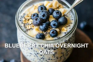BLUEBERRY CHIA OVERNIGHT OATS centered hero view, clean and uncluttered