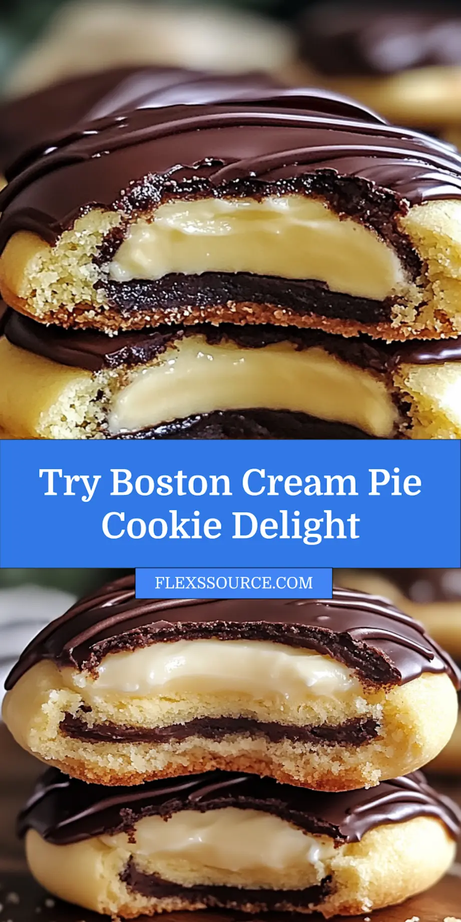 Boston Cream Pie Cookie plated and ready to enjoy, showcasing the creamy custard filling and chocolate glaze