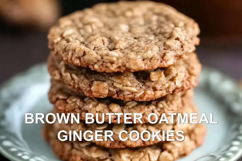 BROWN BUTTER OATMEAL GINGER COOKIES centered hero view, clean and uncluttered