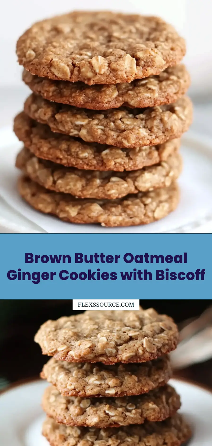Brown butter oatmeal ginger cookies with golden edges and soft centers, perfect for sharing