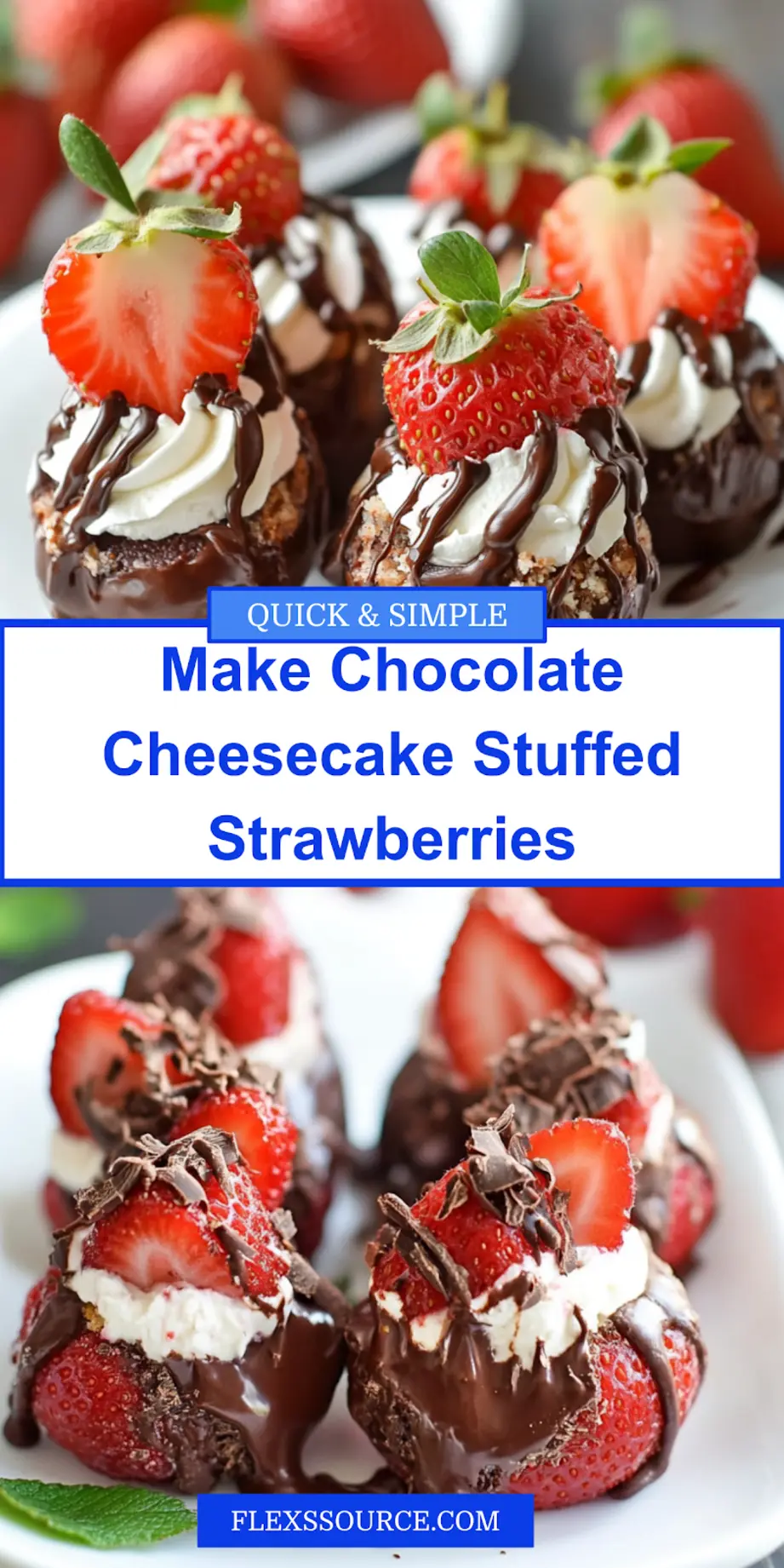 Chocolate cheesecake stuffed strawberries displayed on a clean white surface