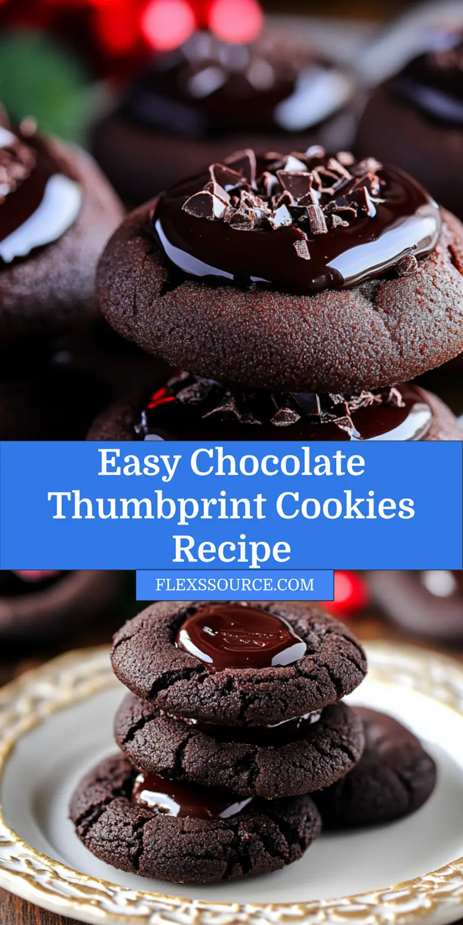 Chocolate Thumbprint Cookies beautifully arranged on a tray