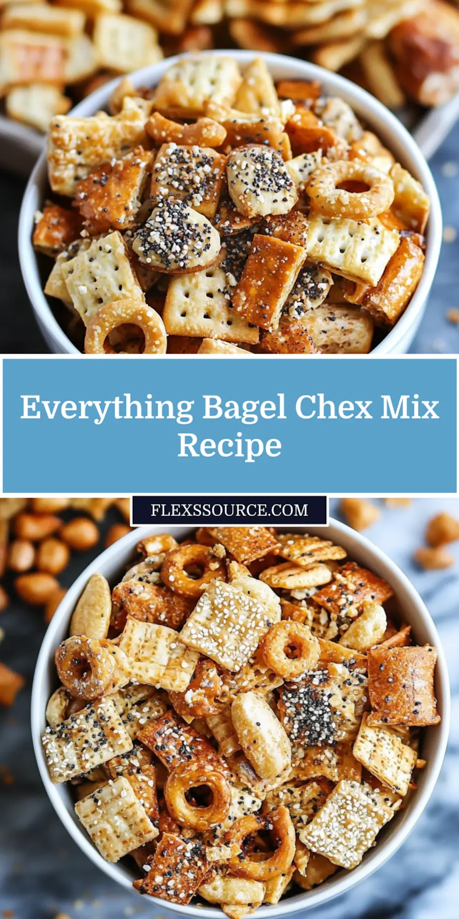 How to Make Everything Bagel Chex Mix in 15 Minutes 4 Everything Bagel Chex Mix in serving bowl, perfect for Pinterest sharing