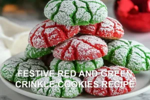 FESTIVE RED AND GREEN CRINKLE COOKIES RECIPE centered hero view, clean and uncluttered