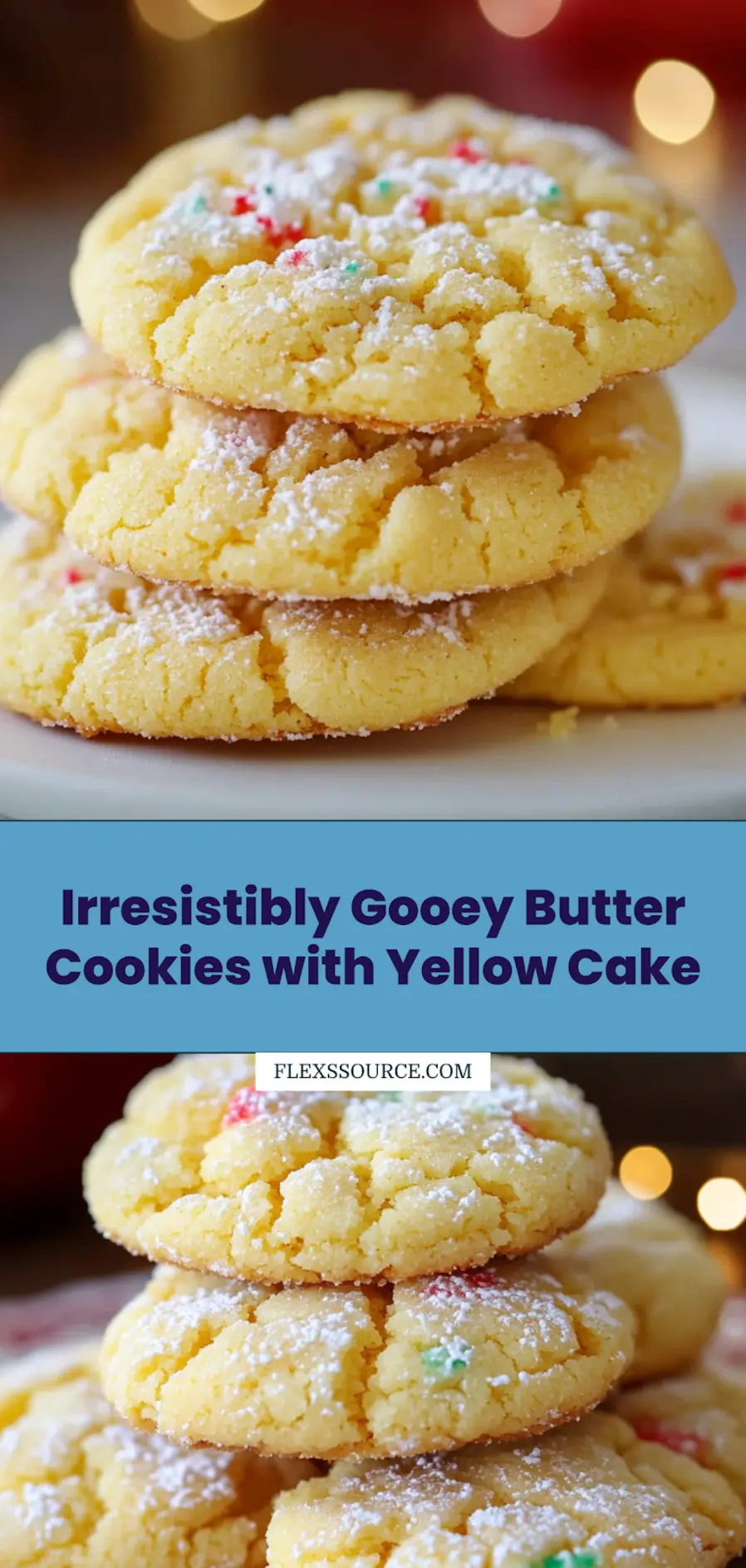 Gooey butter cookies with yellow cake centered hero view, clean and uncluttered