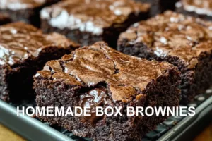 HOMEMADE BOX BROWNIES centered hero view, clean and uncluttered