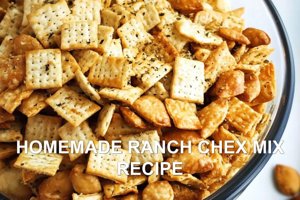 HOMEMADE RANCH CHEX MIX RECIPE centered hero view, clean and uncluttered