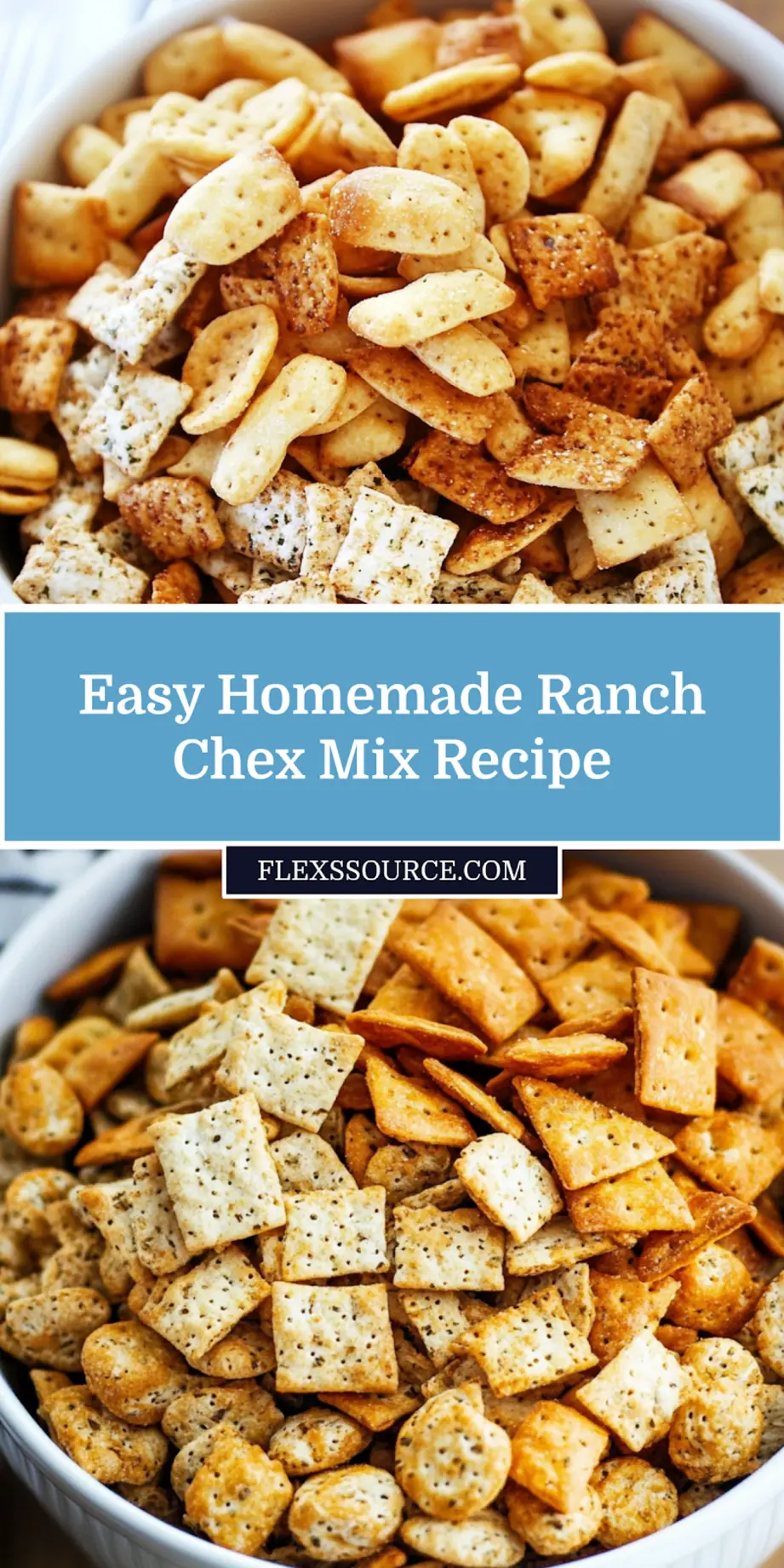 HOMEMADE RANCH CHEX MIX RECIPE centered hero view, clean and uncluttered_pin