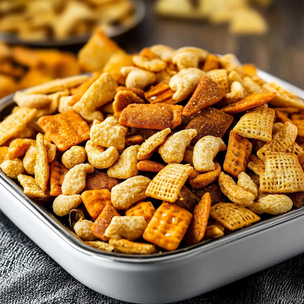 AIR FRYER CHEX MIX centered hero view, clean and uncluttered