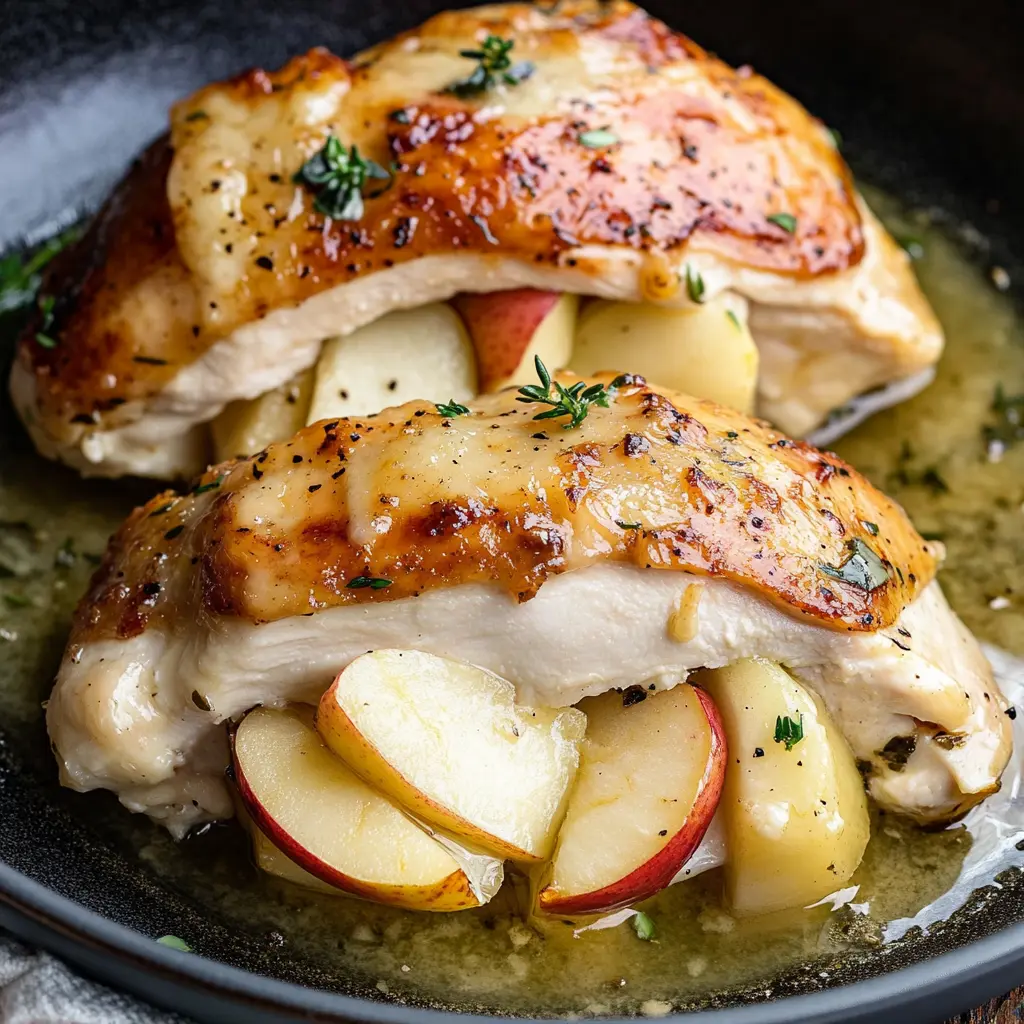 Apple and Brie Stuffed Chicken Breast centered hero view, clean and uncluttered