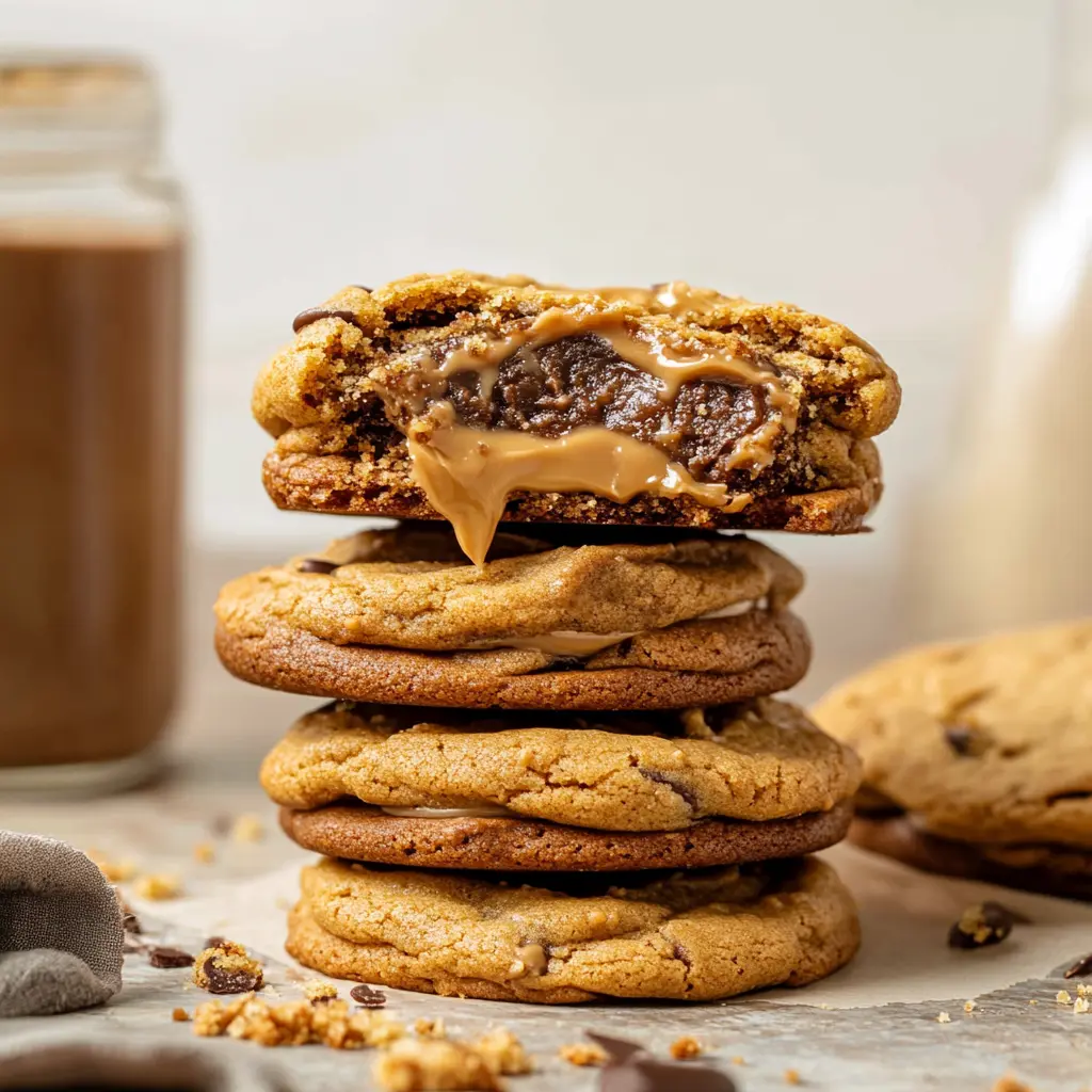 Biscoff stuffed cookies with gooey center and chocolate chunks