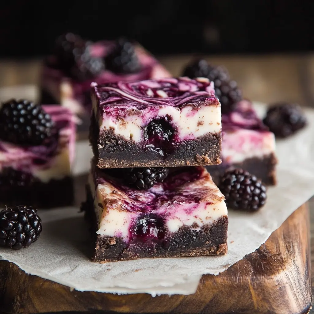 Blackberry cheesecake brownies with fresh berries and cream cheese swirl