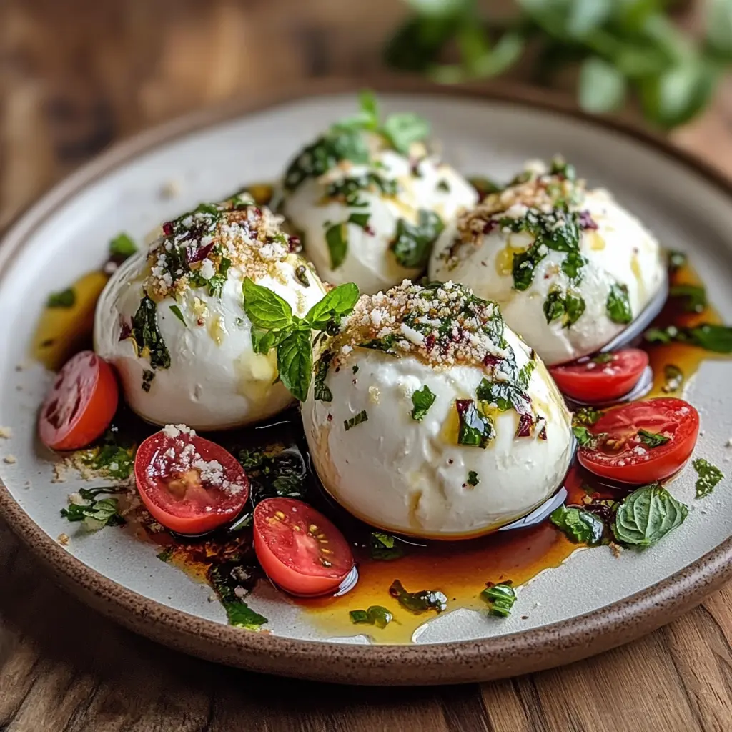 How to Make the Perfect Burrata Balls at Home 3 Close-up of burrata balls with fresh ingredients arranged cleanly