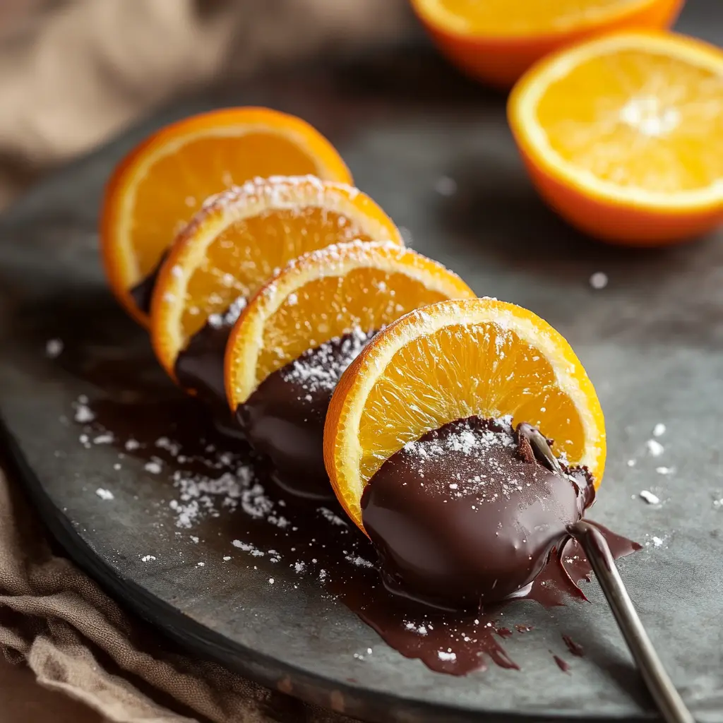 Learn How to Make Candied Oranges Dipped in Chocolate 3 Candied oranges dipped in chocolate, arranged neatly with a clean background