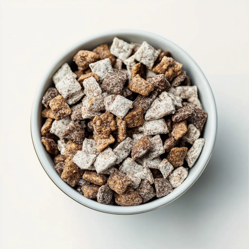 Best Chex Mix Puppy Chow Quick Simple Party Treat 3 CHEX MIX PUPPY CHOW centered hero view, clean and uncluttered