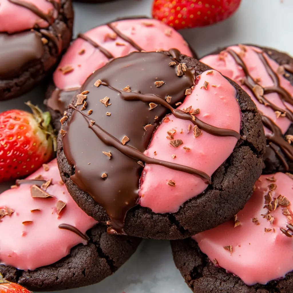 Ingredients for chocolate covered strawberry cookies arranged in bowls on a clean surface