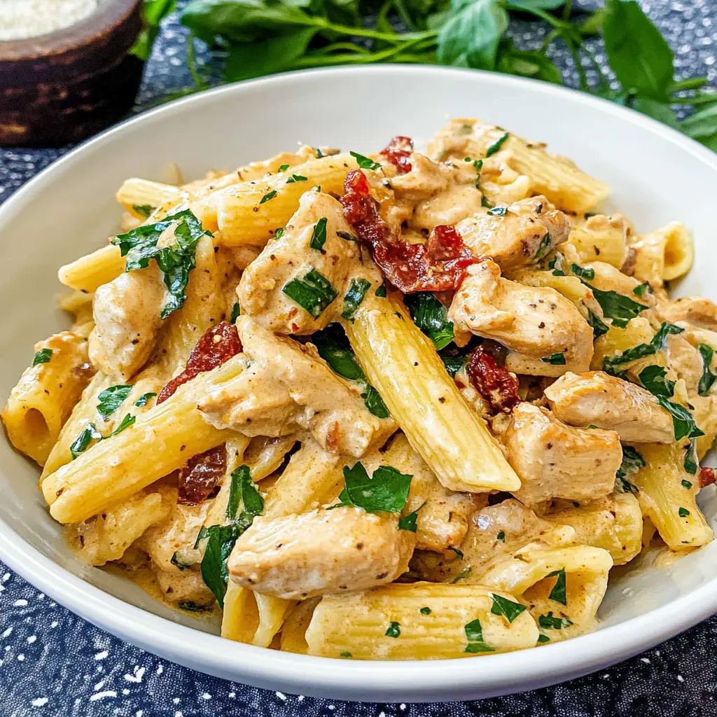 Creamy Tuscan Chicken Pasta ingredients arranged on a clean surface