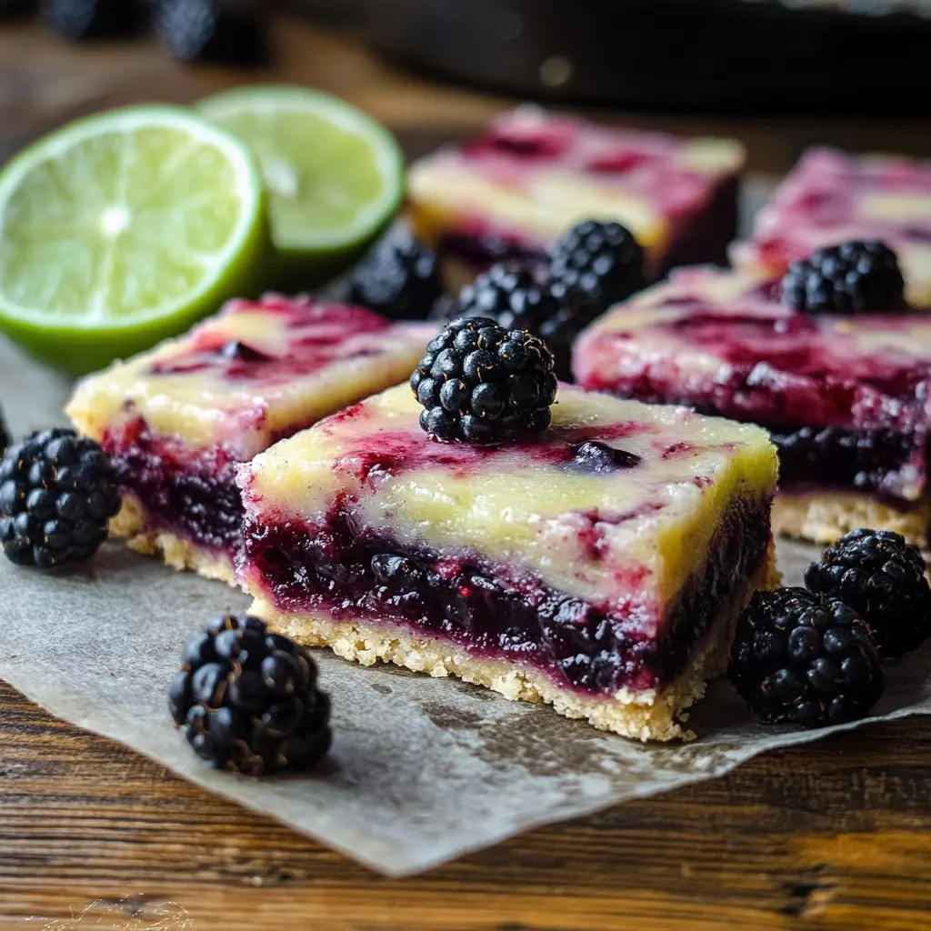 EASY TO MAKE BLACKBERRY LIME BARS centered hero view, clean and uncluttered