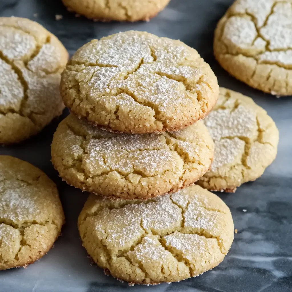 Olive oil crinkle cookies with powdered sugar and crackled tops displayed on a clean white surface