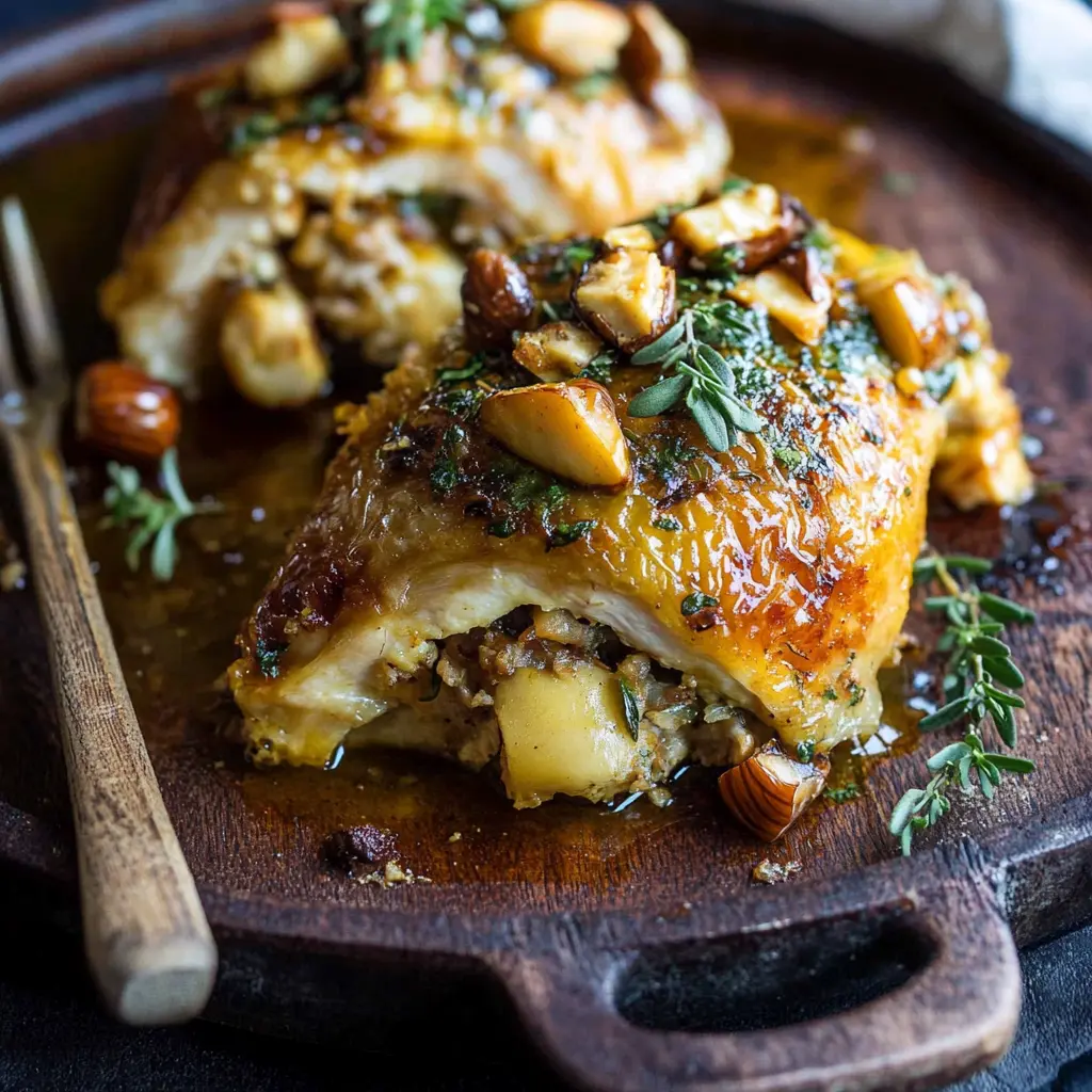 Best One-Pan Apricot Walnut and Brie Stuffed Chicken 3 ONE-PAN APRICOT WALNUT AND BRIE STUFFED CHICKEN centered hero view, clean and uncluttered