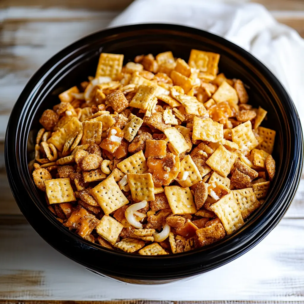 How to Make the Best Slow Cooker Buttery Chex Mix 3 Slow cooker buttery Chex mix ingredients displayed on a clean surface
