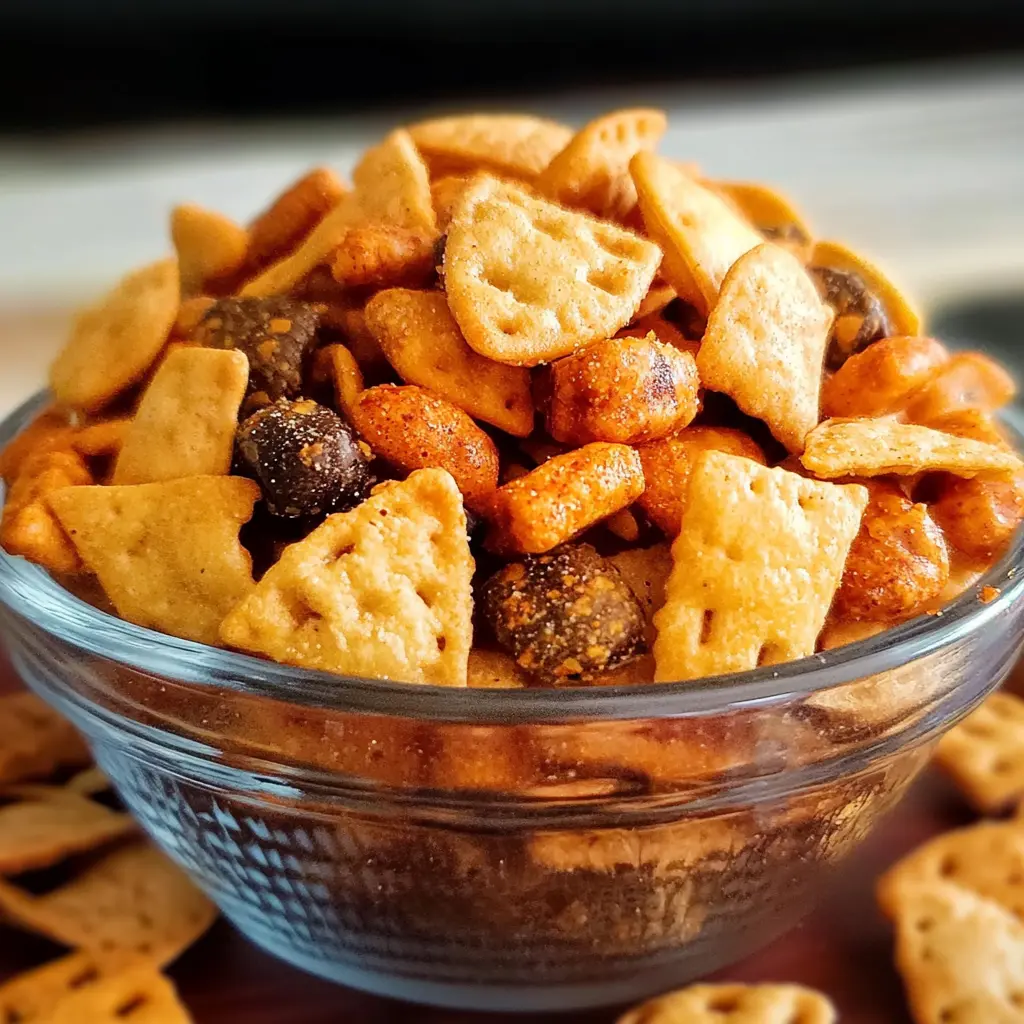 SPICY BUFFALO CHEX MIX centered hero view, clean and uncluttered