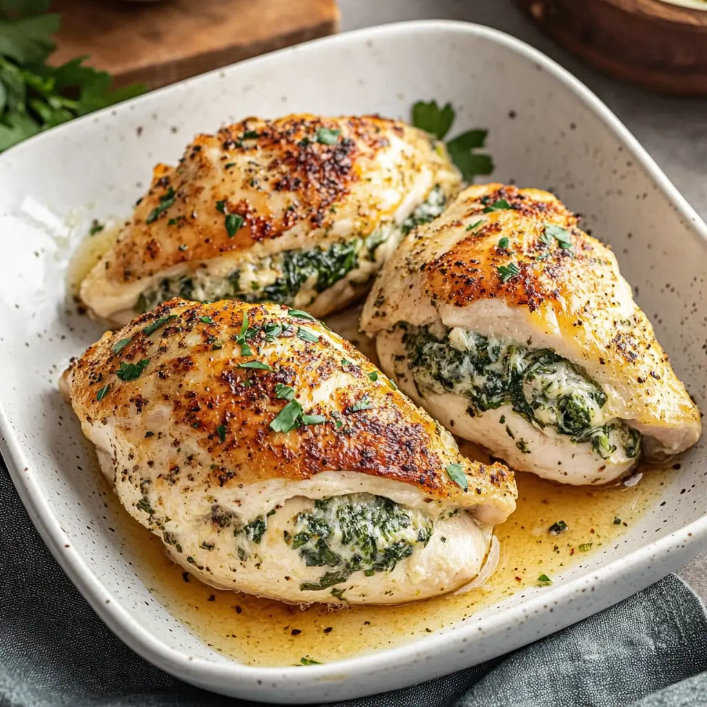 How to Make Spinach Stuffed Chicken Breasts the Best Way 3 SPINACH STUFFED CHICKEN BREASTS centered hero view, clean and uncluttered