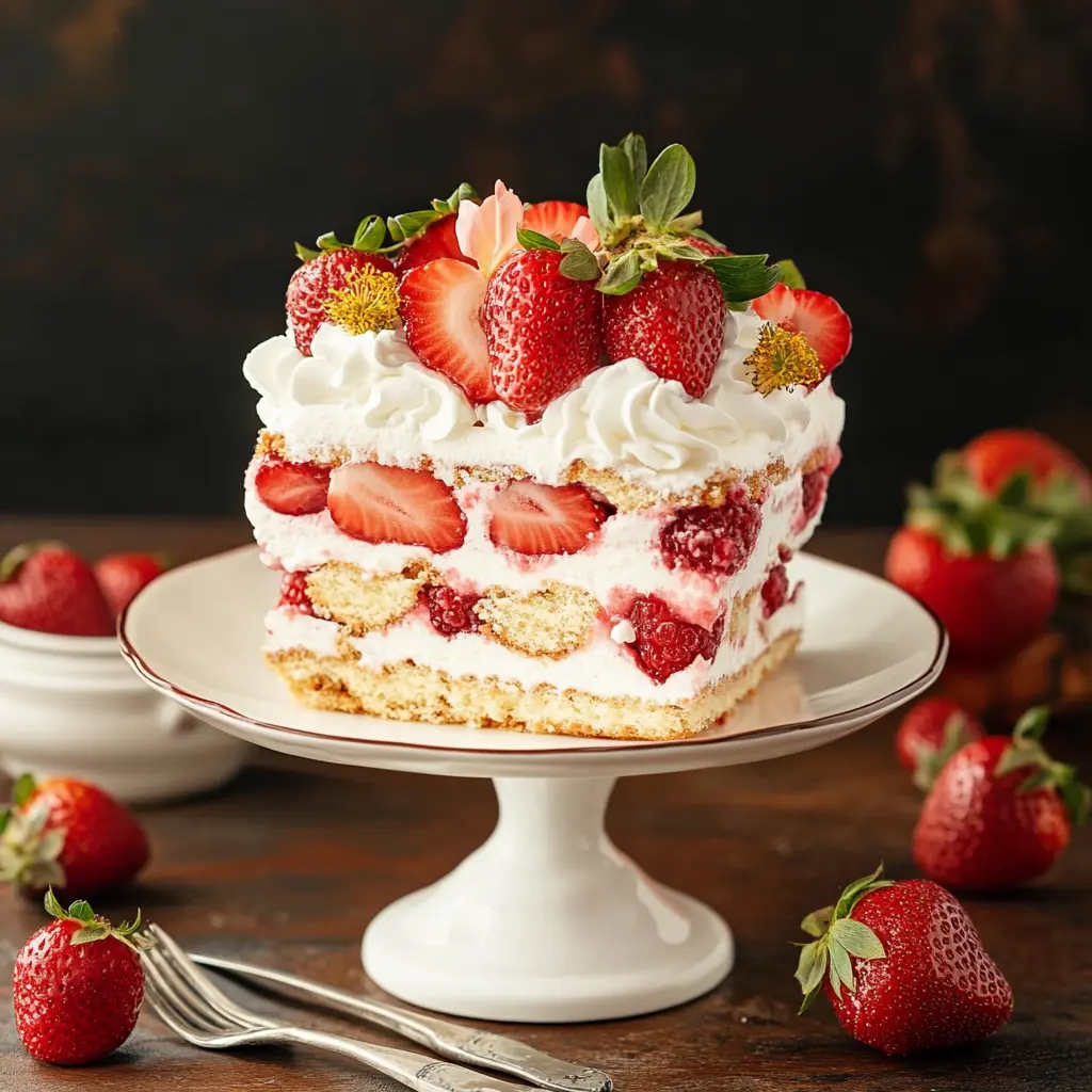 Strawberry Rose Tiramisu ingredients arranged on a clean surface