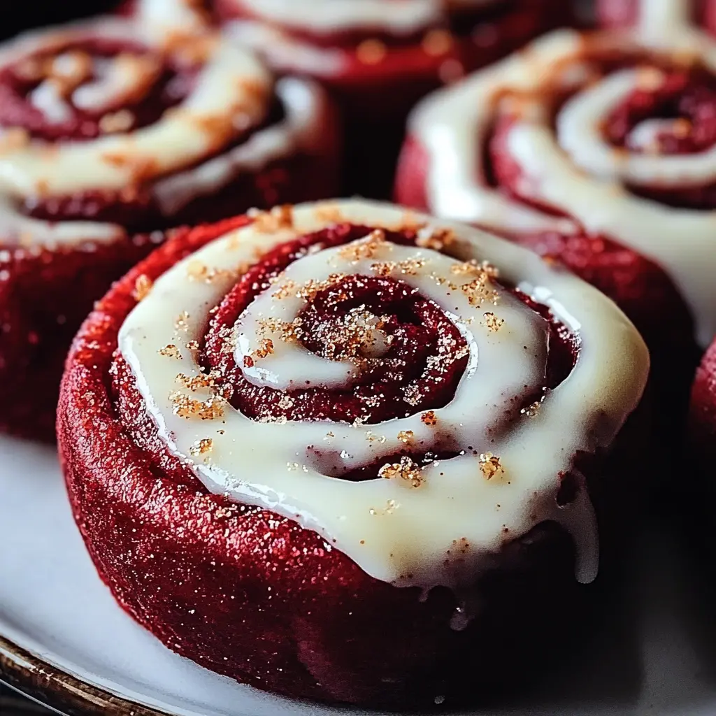 Discover The Best Red Velvet Cinnamon Rolls Today 3 THE BEST RED VELVET CINNAMON ROLLS centered hero view, clean and uncluttered
