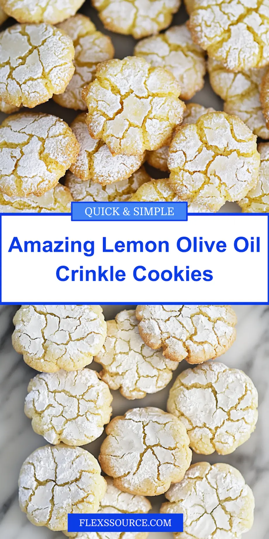 Lemon olive oil crinkle cookies with powdered sugar crackle finish