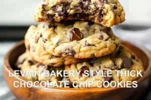 LEVAIN BAKERY STYLE THICK CHOCOLATE CHIP COOKIES centered hero view, clean and uncluttered