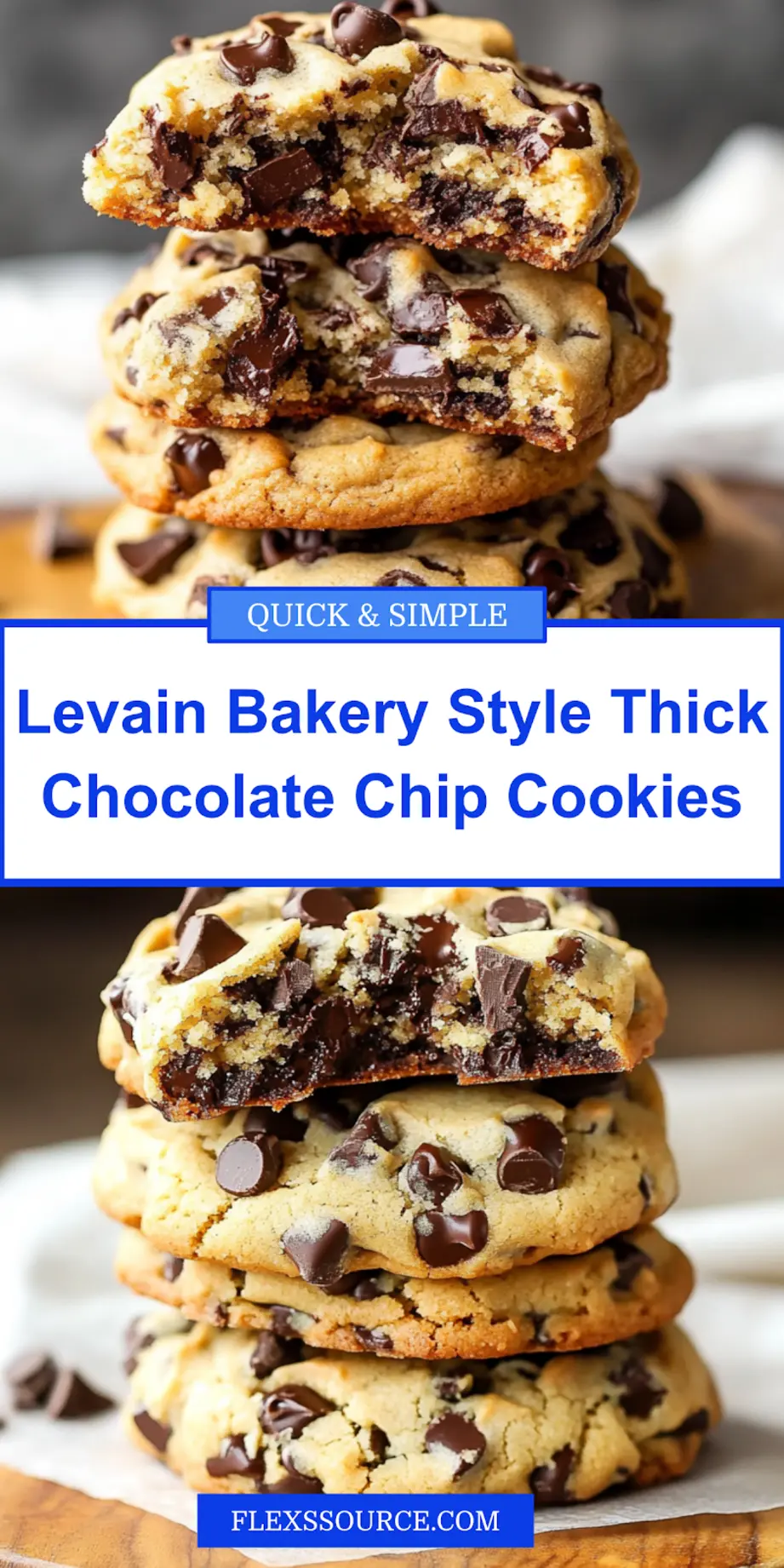 LEVAIN BAKERY STYLE THICK CHOCOLATE CHIP COOKIES centered hero view, clean and uncluttered_pin