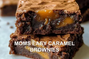 MOMS EASY CARAMEL BROWNIES centered hero view, clean and uncluttered