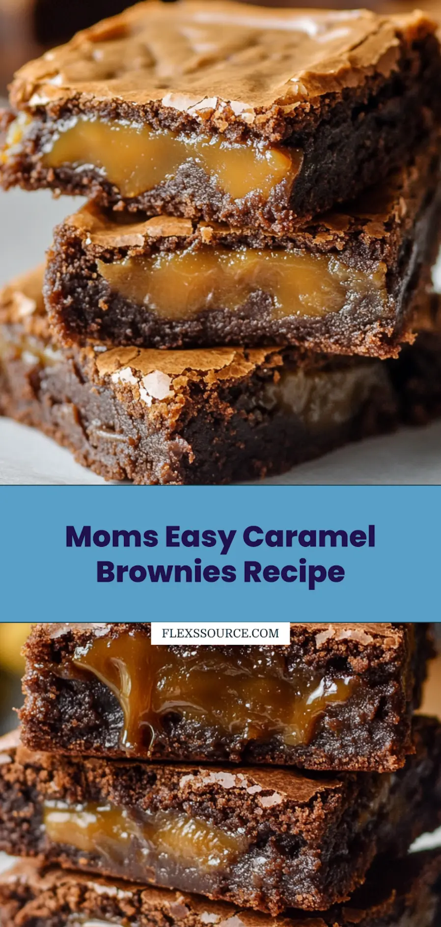 MOMS EASY CARAMEL BROWNIES centered hero view, clean and uncluttered